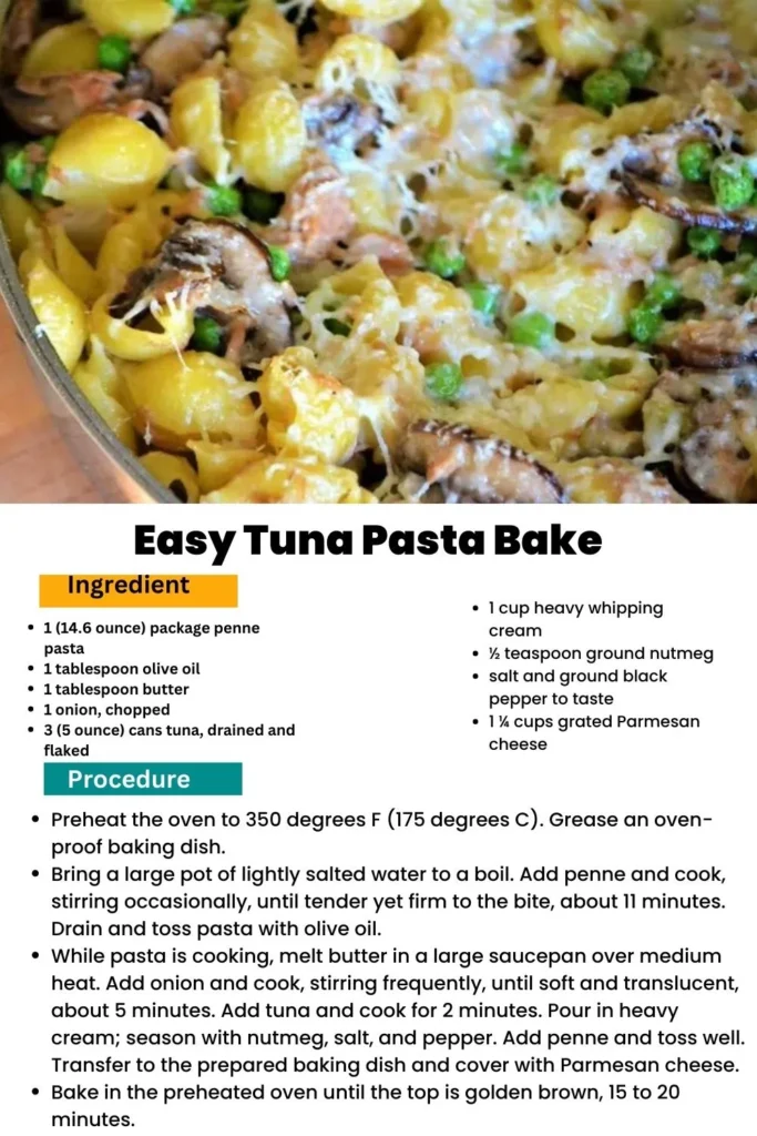 ingredients and instructions to make Tuna Pasta Casserole Made Easy