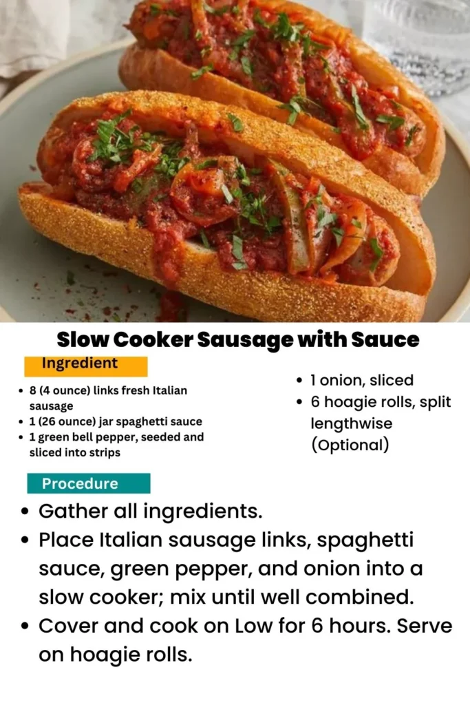 ingredients and instructions to make Sauce-Braised Sausage in the Crock Pot