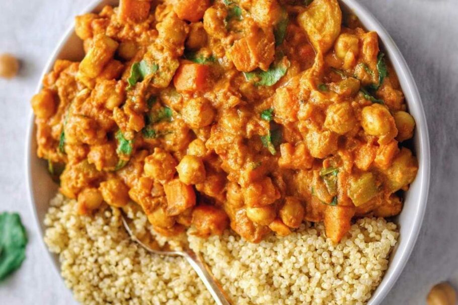 Chickpea, Sweet Potato and Cashew Curry With Quinoa