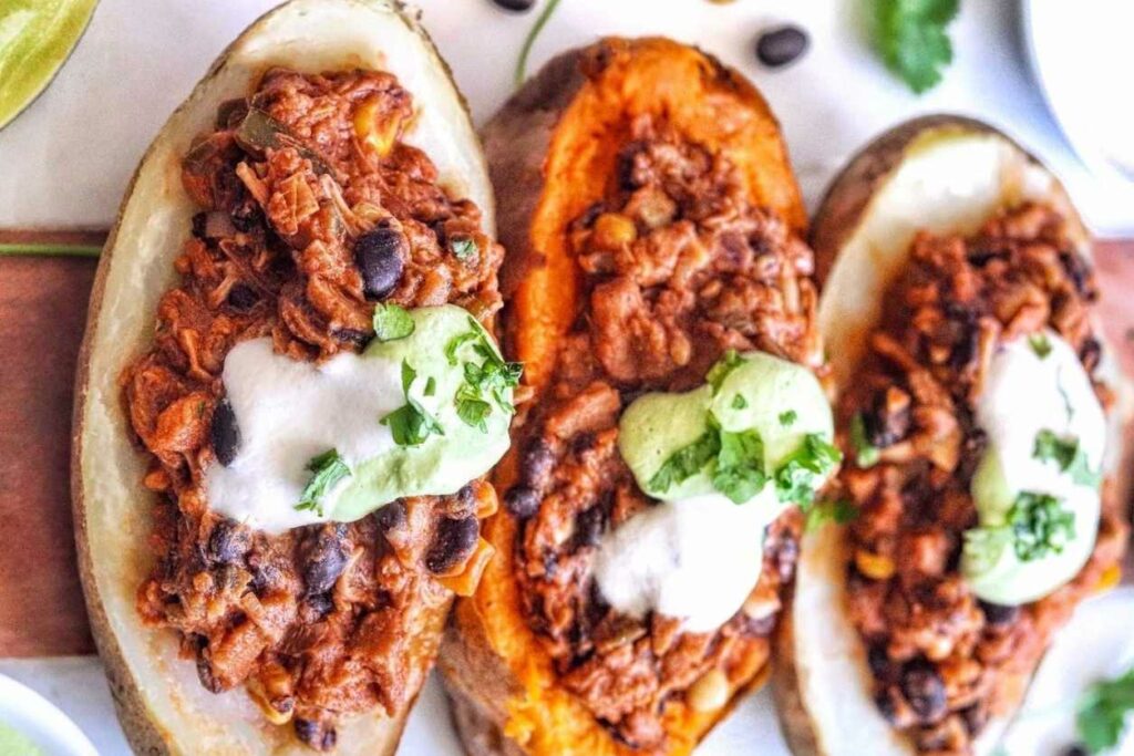 Jackfruit Chilli Stuffed Baked Potatoes