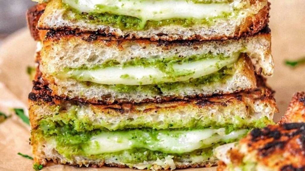 Pesto Stuffed Grilled Sourdough Cheese Sandwiches