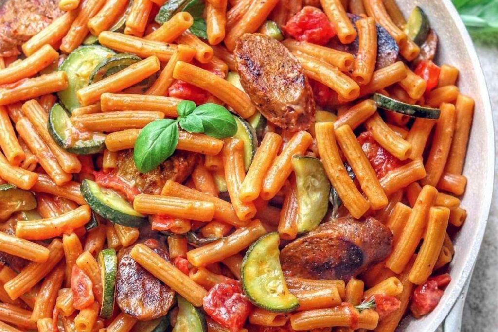 Red Lentil Pasta with Cheesy Sweet Chili Tomato Sauce