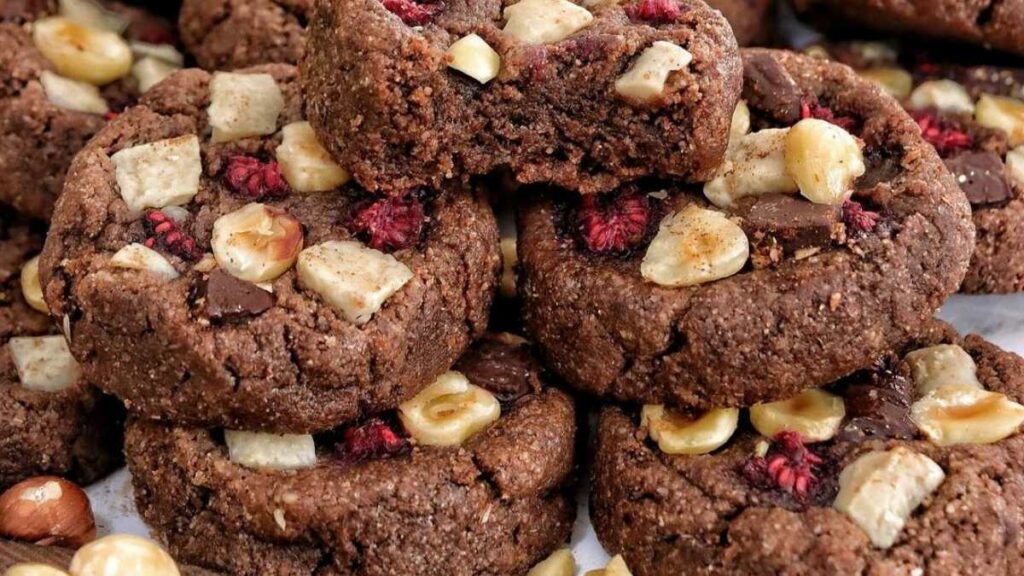 Choc Hazelnut Raspberry Cookies (vegan)