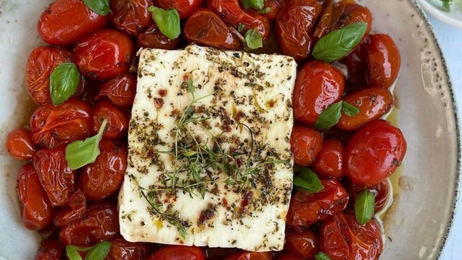 Baked feta with roasted cherry tomatoes