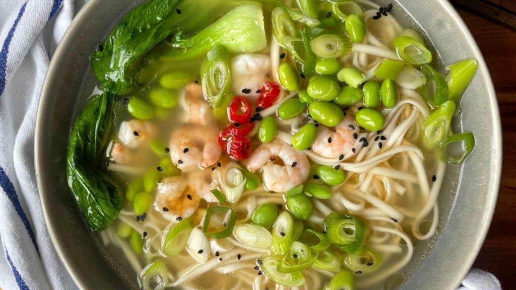 Prawn and miso noodle soup