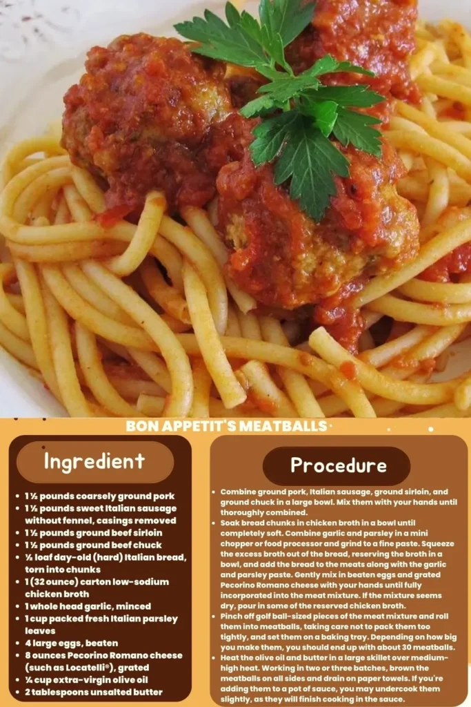 ingredients and instructions to make BA's Best Spaghetti and Meatballs