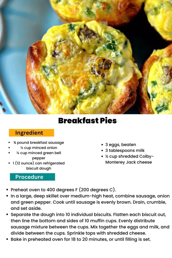 ingrdients and instructions to make Sausage Breakfast Pie