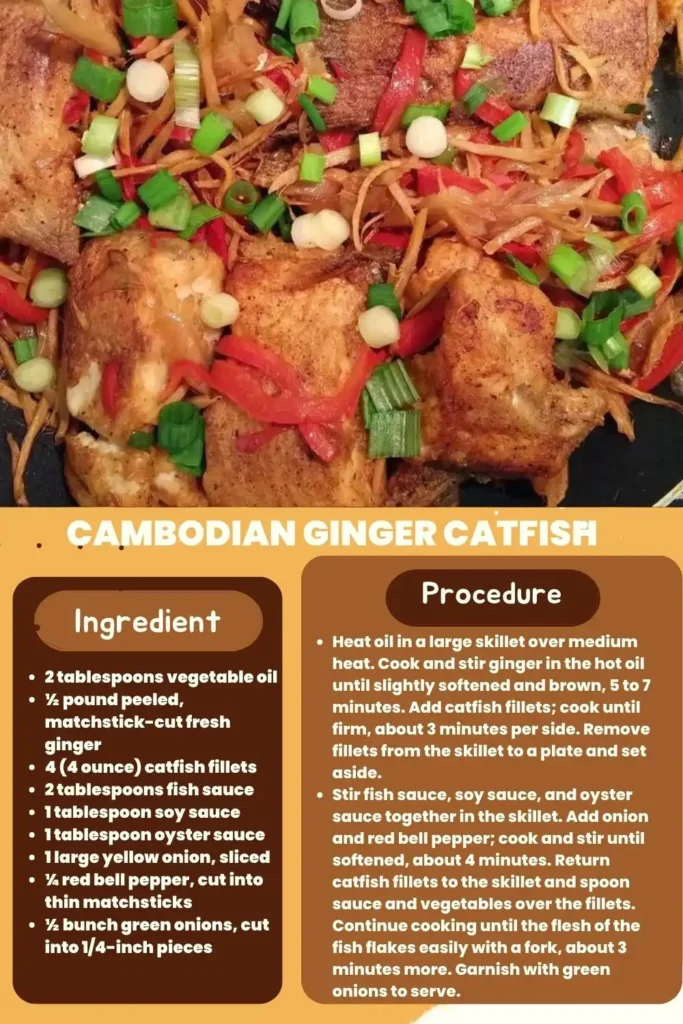 Ingredients and instructions to make cambodian ginger catfits recipe