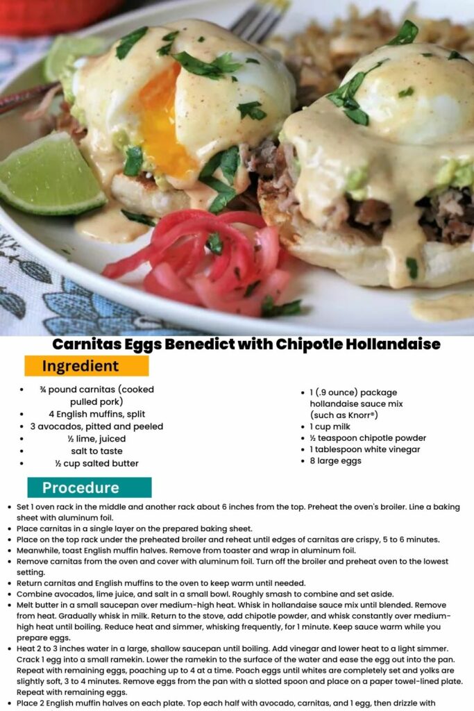 ingredients and instructions to make Easy Chipotle Eggs Benedict