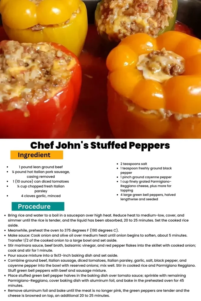 ingredients and instructions to make delightful chef john's stuffed peppers with Marinara Sauce 