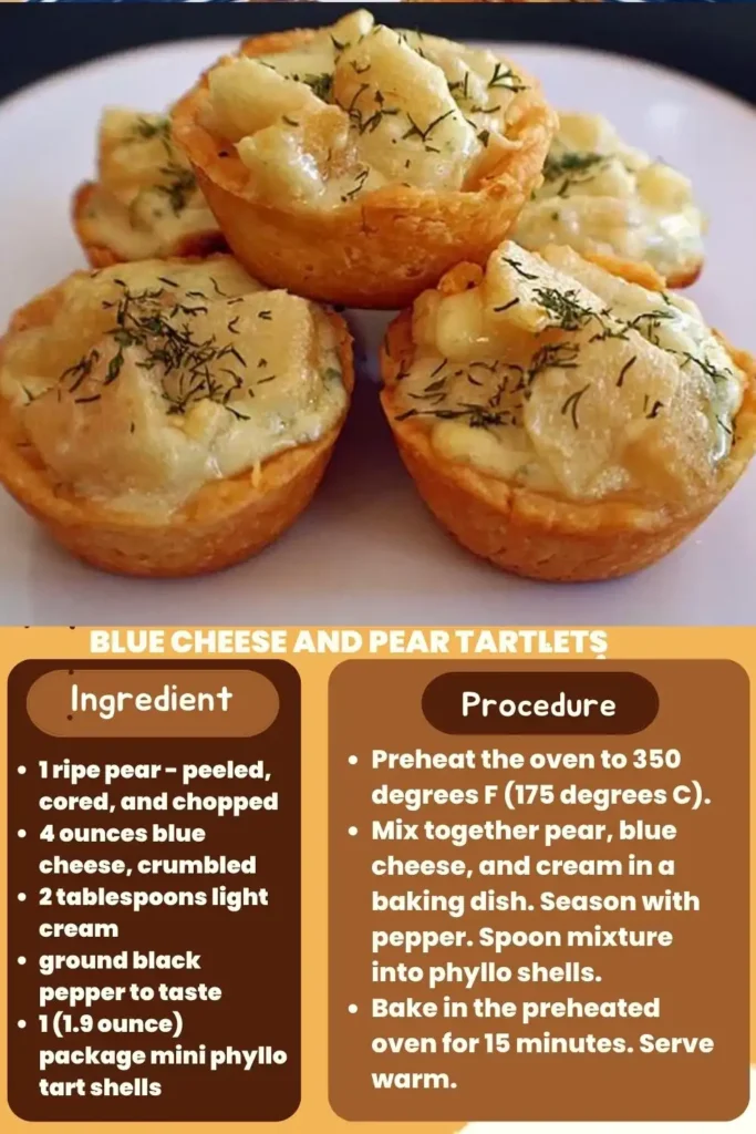 ingredients and instructions to make Fresh Pear & Blue Cheese Tartlets