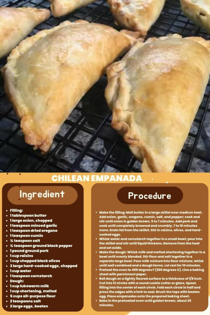 ingredients and instructions to make Chilean Empanadas de Pino with Black Olives