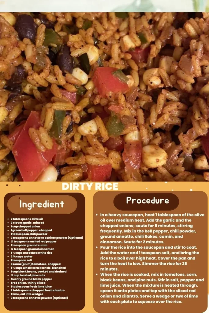 ingredients and instructions to make Louisiana Dirty Rice