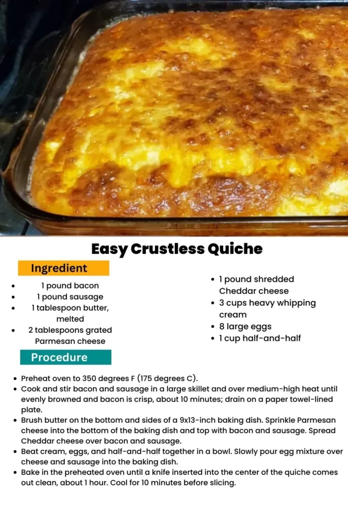 ingredients and instructions to make Crustless Quiche with Parmesan Cheese
