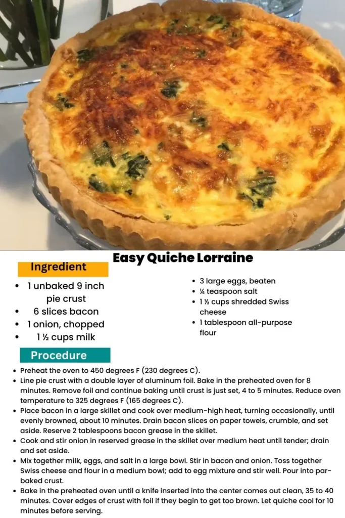 ingredients and instructions to make Ultimate quiche Lorraine Swiss Cheese