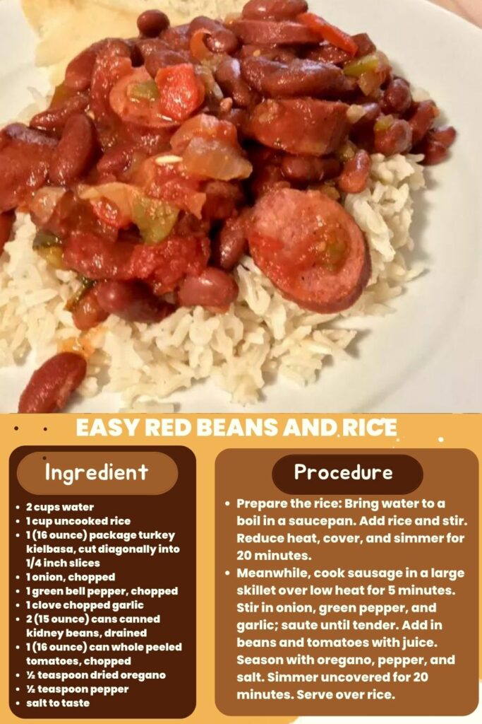 ingredients and instructions to make Tasty and Simple Red Beans and Rice