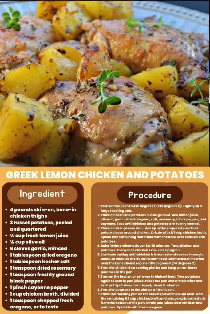 ingredients and instructions to make Amazing Roasted Greek Chicken And Potatoes