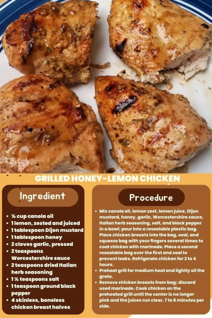 ingredients and instructions to make Honey Lemon Grilled Chicken with Italian Herb