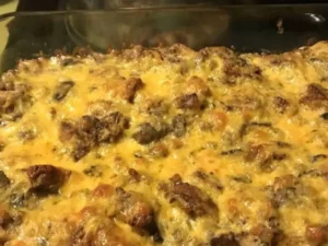 This mouthwatering dish combines savory breakfast sausage, creamy cheese, and a medley of flavorful ingredients.