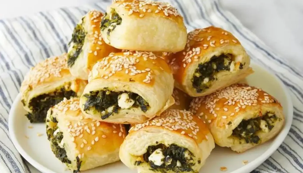 These savory appetizers combine flaky puff pastry with a delightful blend of spinach and cheese, creating a perfect balance of textures and tastes.
