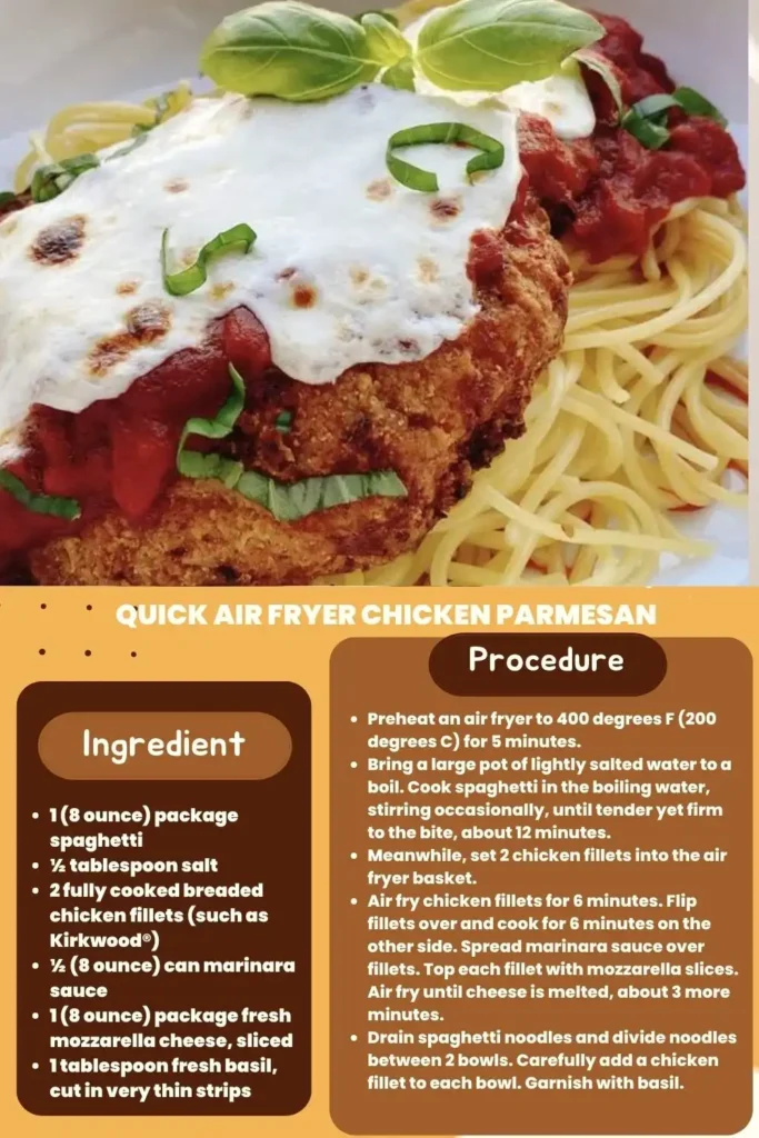 ingredients and instructions to make Quick Air Fryer Chicken with Spaghetti
