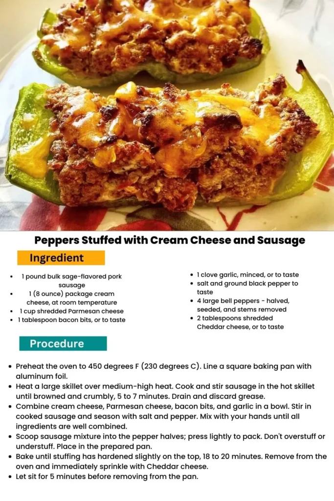 ingredients and instructions to make Cream Cheese Stuffed Mini Peppers