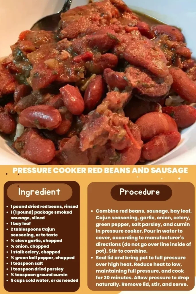ingredients and instructions to make EASY Instant Pot Red Beans and Sausage