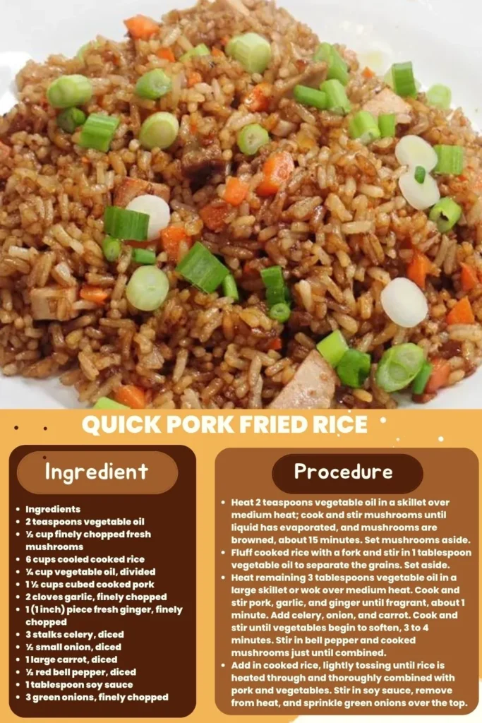ingredients and instructions to make Homemade pork fried rice