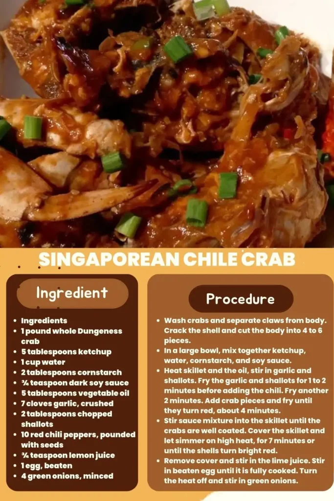 Ingredients and instructions to make the Singapore Chilli Crab recipe 