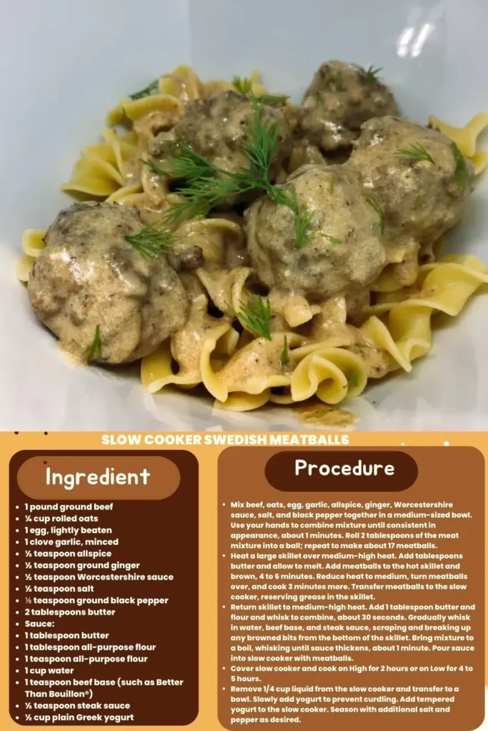 ingredients and instructions to make slow cooker meatballs swedish style