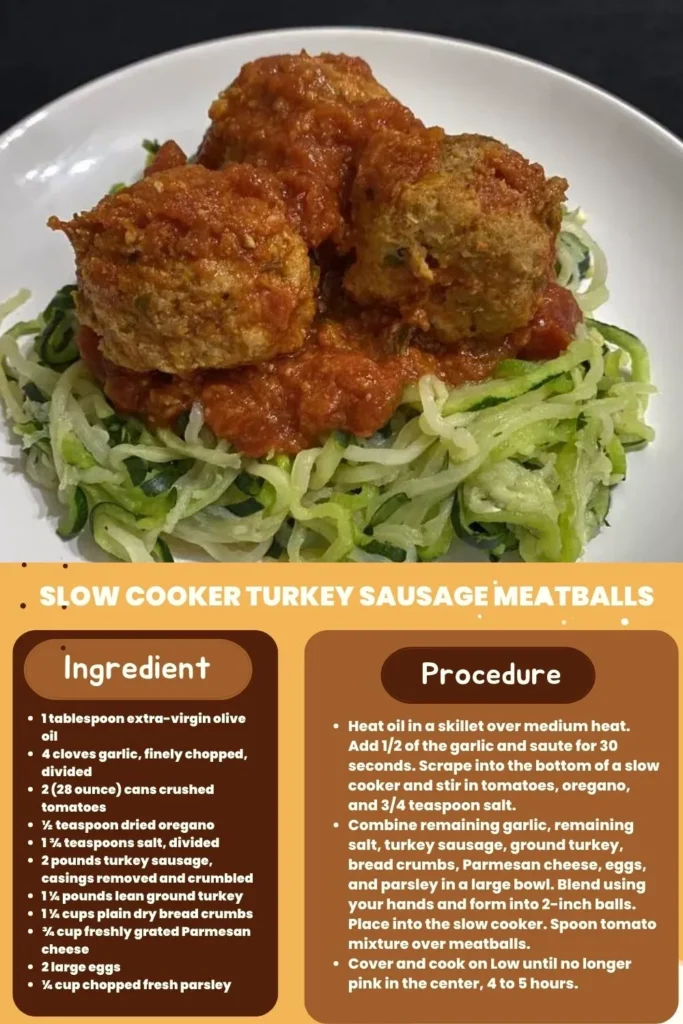 ingredients and instructions to make Slow Cooker Turkey Meatballs With Parmesan Cheese
