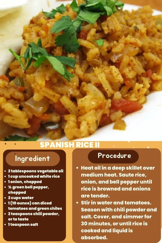 ingredients and instructions to make Authentic Spanish Rice II