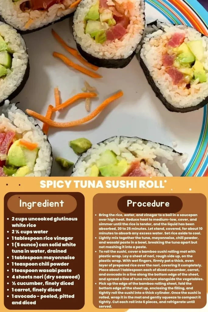 ingredients and instructions to make 
Crunchy Spicy Tuna Roll Sushi

