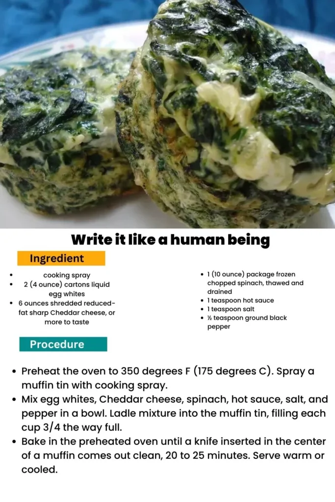 ingredients and instructions to make Spinach Egg White Breakfast Cups