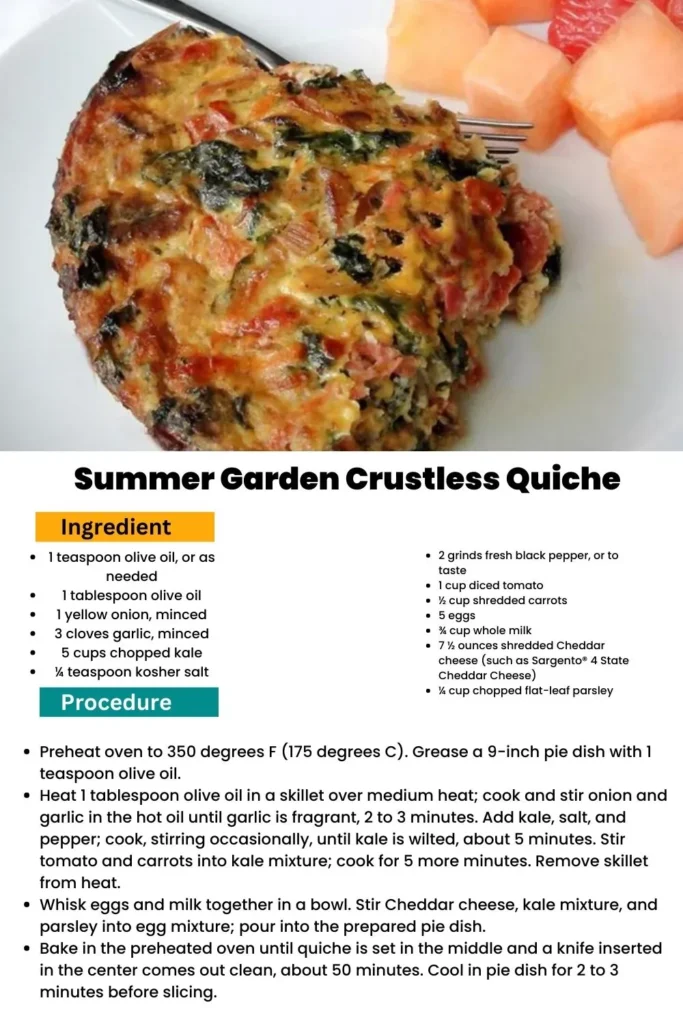 ingredients and instructions to make Crustless Garden Vegetable Quiche