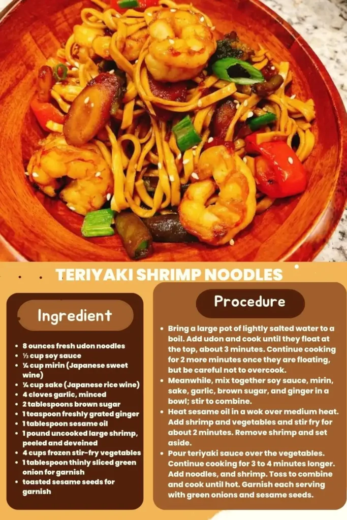 Instructions and ingredients to make Teriyaki Shrimp with Noodles



