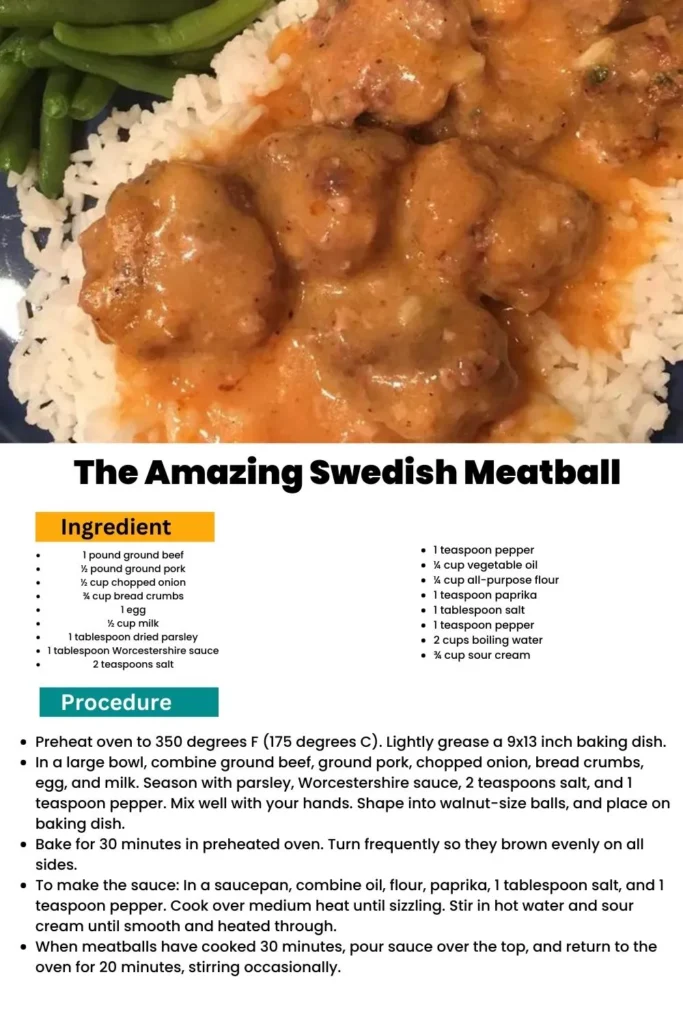 ingredients and instructions to make Homemade Swedish Meatball