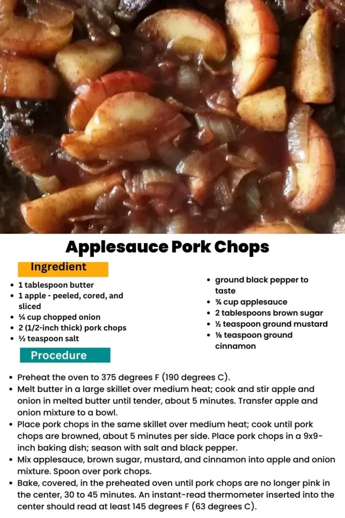 ingredients and instructions to make Cinnamon-Infused Pork Chops with Homemade Applesauce