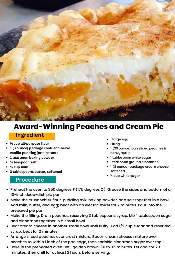 Indulge in the heavenly flavors of our prize-winning Peaches and Cream Pie. This delectable dessert features a flaky crust filled with luscious peaches and a creamy, velvety filling. Perfect for summer gatherings or any time you crave a delightful treat, this award-winning recipe will impress your taste buds and leave you wanting more. With its irresistible combination of juicy peaches and rich creaminess, this pie is a must-try for any pie enthusiast. Get ready to experience a slice of pure bliss with our prize-winning Peaches and Cream Pie recipe.




