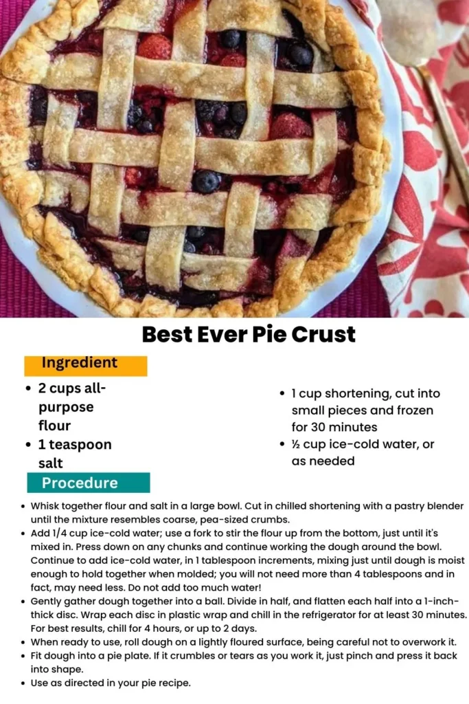 Experience the ultimate pie perfection with our Best Ever Pie Crust recipe. This flaky and buttery crust will elevate your homemade pies to new heights. With our foolproof instructions, you can easily create a tender and golden crust that will leave your taste buds in awe. Whether you're making sweet fruit pies or savory quiches, this homemade pie crust is the foundation for deliciousness. Say goodbye to store-bought crusts and delight in the satisfaction of creating the best pie crust ever. Get ready to impress with your baking skills and enjoy pie perfection like never before.




