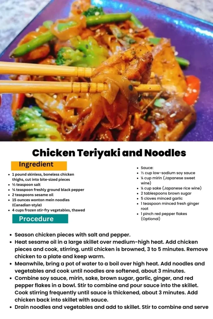 ingredients and instructions to make Asian-Style Teriyaki Chicken Pasta