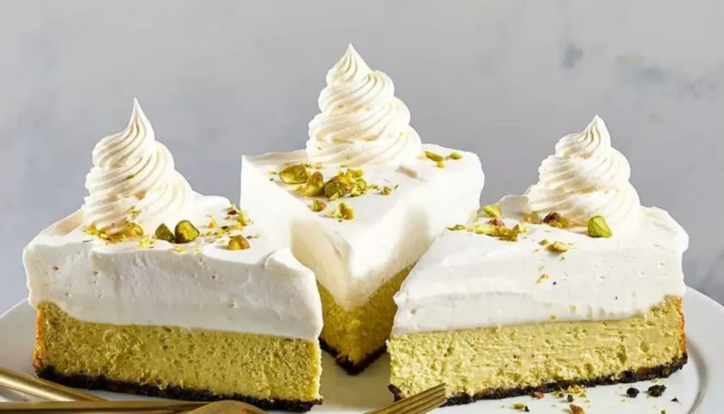 This irresistible dessert combines velvety smooth chocolate cheesecake with a delightful pistachio twist.