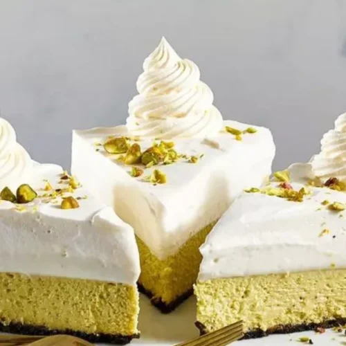 This irresistible dessert combines velvety smooth chocolate cheesecake with a delightful pistachio twist.