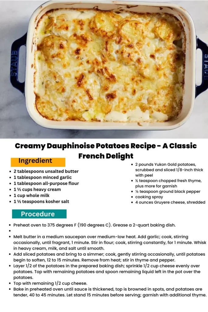 ingredients and instructions to make Creamy Garlic Potatoes au Gratin: A French Classic