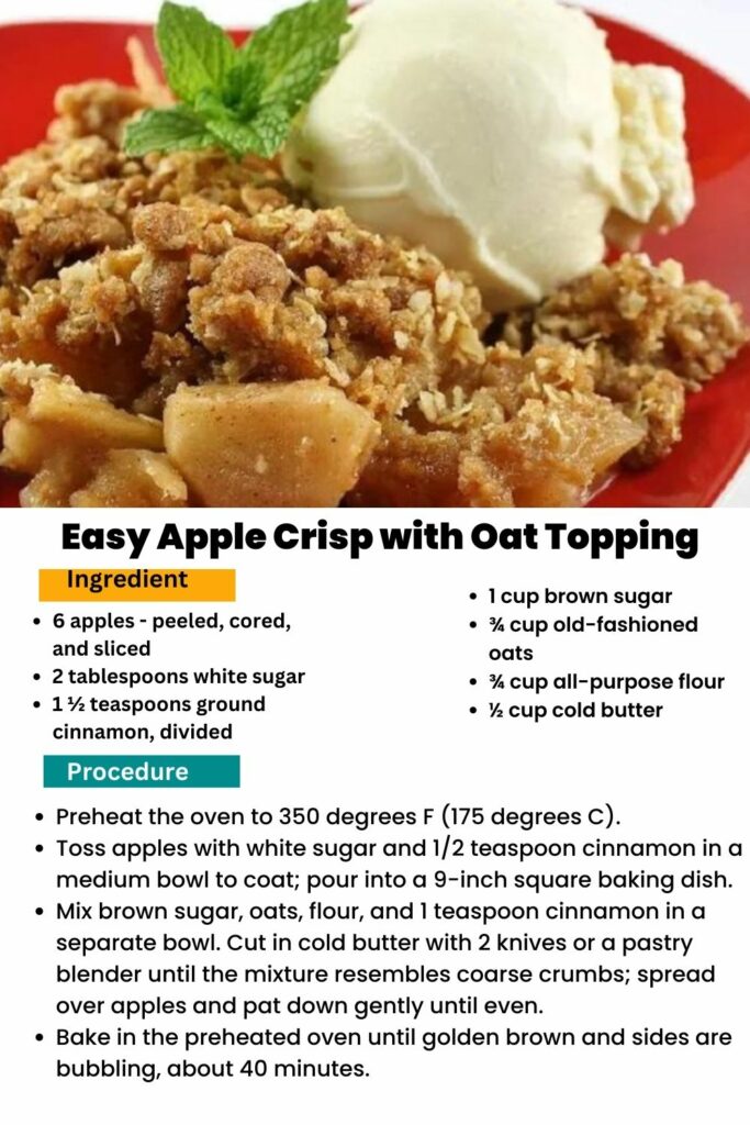 ingredients and instructions to make Apple Crisp Delight with Crunchy Oat Topping