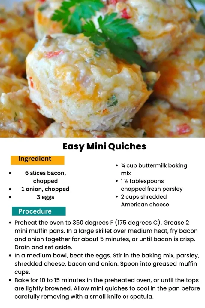 Ingredients and instructions to make the Quick and Easy Mini Quiche Recipe
