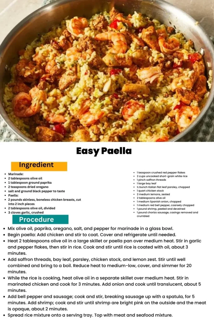 ingredients and instructions to make One-Pot Paella: A Simple and Tasty Recipe