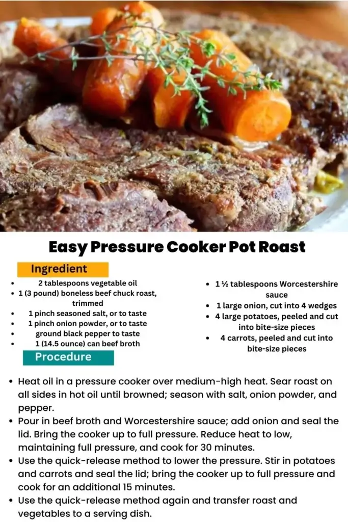 ingredients and instructions to make Hassle-Free Pressure Cooker Chuck Roast