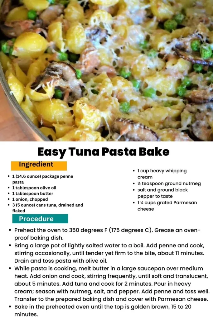 ingredients and instructions to make Tuna Pasta Casserole Made Easy 