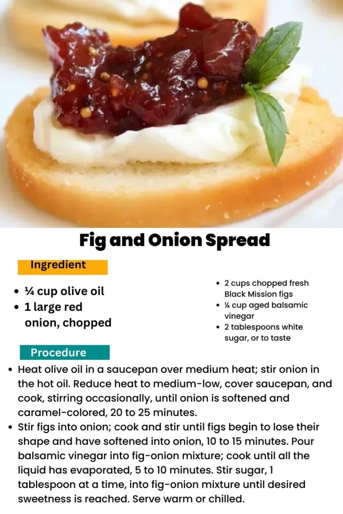 ingredients and instructions to make Sweet and Savory Fig Onion Spread